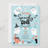 1つの不気味かわいい幽霊少年1歳の誕生日パーティー 招待状 (正面)
