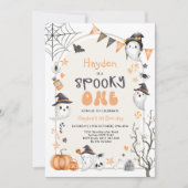 1つの不気味かわいい幽霊第1回の誕生日パーティー招待 招待状 (正面)