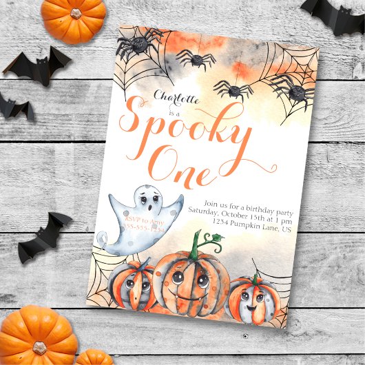 1つの不気味かわいい水の色ハロウィーン1st誕生日 招待状
