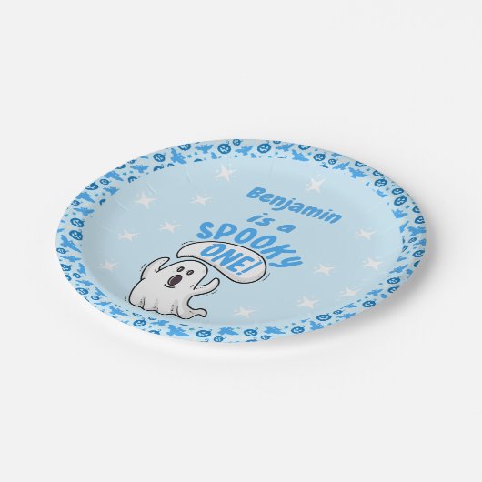 1つの不気味かわいい面白いハロウィーン幽霊1st誕生日 ペーパープレート (アングル)