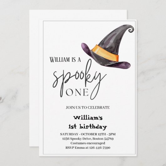 1つの不気味こうもりハロウィンハット1st誕生日 招待状 (正面/裏面)