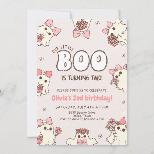 1つの不気味なベイビー レトロ ハロウィン 2歳の誕生日 招待状 (正面)