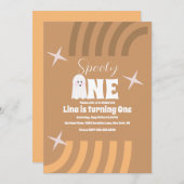 1つの不気味グルービー幽霊ハロウィーン誕生日ブラウン 招待状 (正面/裏面)