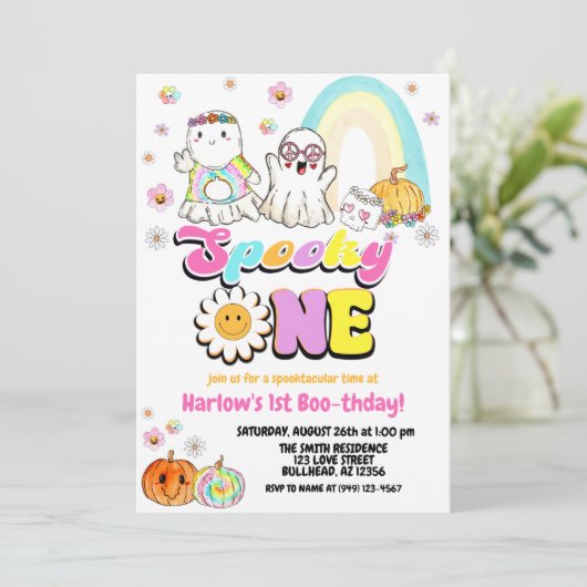 1つの不気味グルービー幽霊ハロウィーン1日の誕生日 招待状 (スタンド正面)