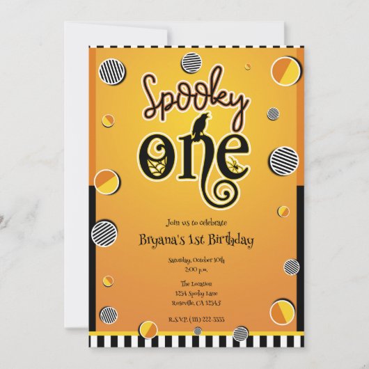 1つの不気味ドットHalloween 1st誕生日パーティー 招待状 (正面)