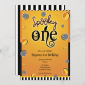 1つの不気味ドットHalloween 1st誕生日パーティー 招待状 (正面/裏面)