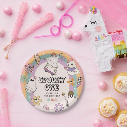 1つの不気味レトロおもしろいハロウィーン1回目の誕生日パーティー ペーパープレート (パーティー)