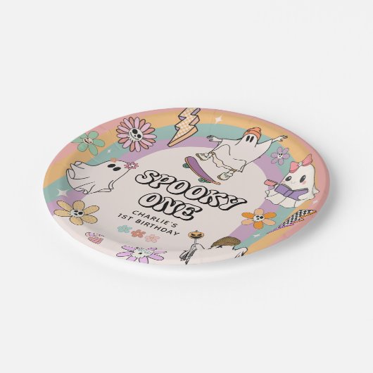 1つの不気味レトロおもしろいハロウィーン1回目の誕生日パーティー ペーパープレート (アングル)