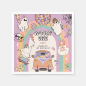 1つの不気味レトロおもしろい第1の誕生日パーティー スタンダードカクテルナプキン (正面)