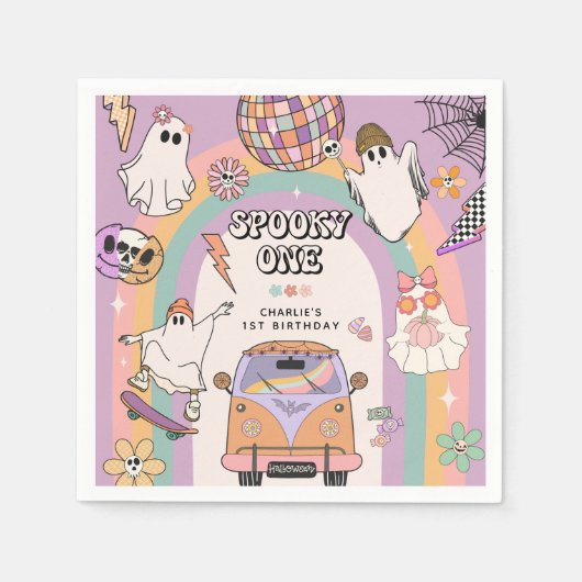 1つの不気味レトロおもしろい第1の誕生日パーティー スタンダードカクテルナプキン (正面)