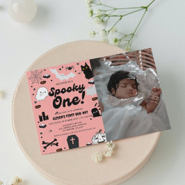 1つの不気味レトログロヴィハロウィンガール1st誕生日 招待状
