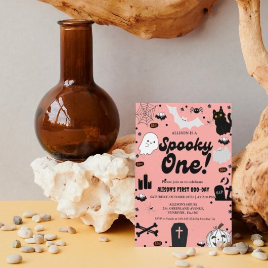 1つの不気味レトログロヴィハロウィンガール1st誕生日 招待状