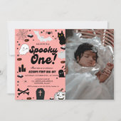 1つの不気味レトログロヴィハロウィンガール1st誕生日 招待状 (正面)