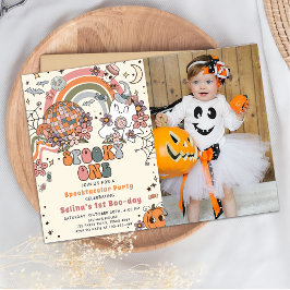 1つの不気味レトロ幽霊ハロウィーン誕生日写真 招待状