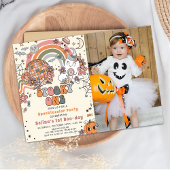 1つの不気味レトロ幽霊ハロウィーン誕生日写真 招待状