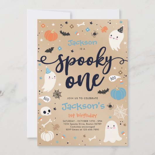 1つの不気味ヴィンテージハロウィーン幽霊1st誕生日 招待状 (正面)