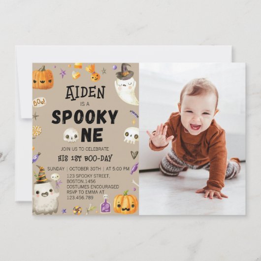 1つの不気味ヴィンテージ幽霊第1の誕生日招待状 招待状 (正面)