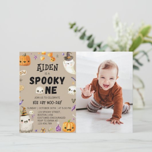 1つの不気味ヴィンテージ幽霊第1の誕生日招待状 招待状 (スタンド正面)