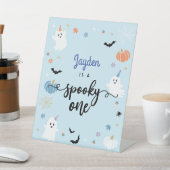 1つの不気味可愛いブルー幽霊ハロウィーン1歳の誕生日 台座サイン (インサイチュ)