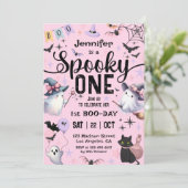 1つの不気味幽霊ハロウィーン1st誕生日ガールカワイイ 招待状 (スタンド正面)