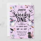 1つの不気味幽霊ハロウィーン1st誕生日ガールカワイイ 招待状 (正面)