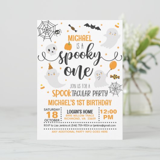 1つの不気味誕生日招待状- Blk & Orange 招待状 (スタンド正面)