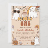 1つの不気味Groovyハロウィーン1番目の誕生日パーティー 招待状 (正面)