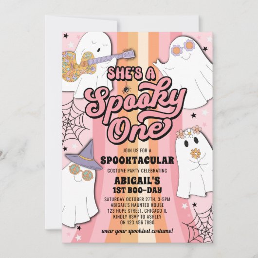 1つの不気味Groovyハロウィーン1番目の誕生日パーティー 招待状 (正面)
