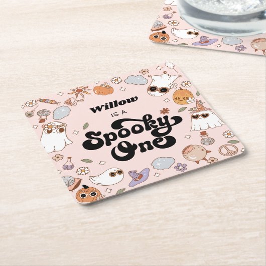 1つの不気味Groovyハロウィーン1番目の誕生日 スクエアペーパーコースター (アングル)