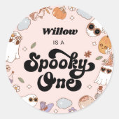 1つの不気味Groovyハロウィーン1番目の誕生日 ラウンドシール (正面)