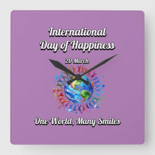 1つの世界の多くのスマイル。幸福の日。 スクエア壁時計 (正面)