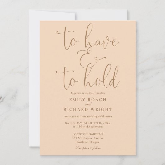 1つの中に持って、柔らかい桃を保持す結婚る 招待状 (正面)