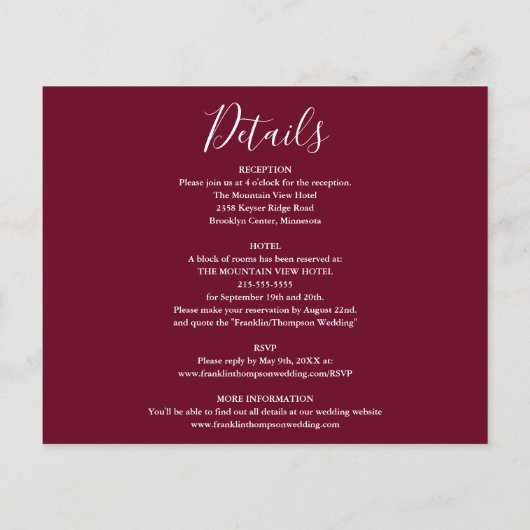 1つの写真で予算すべてをBurgundy結婚式の招待 (裏面)