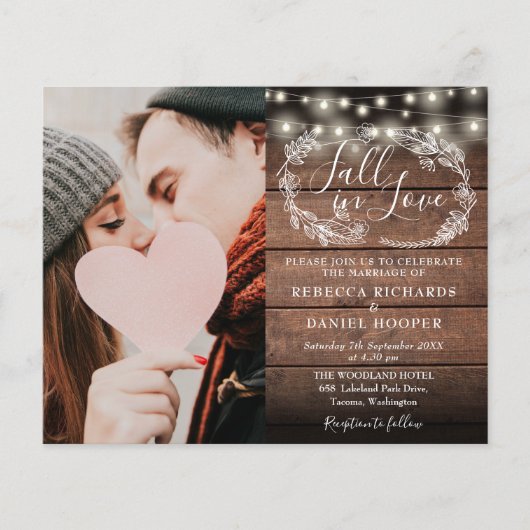 1つの写真で予算をすべて秋の結婚式招待状 (正面)