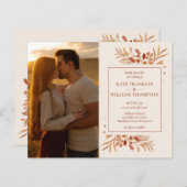 1つの写真で予算をすべて秋の結婚式招待状 (正面/裏面)