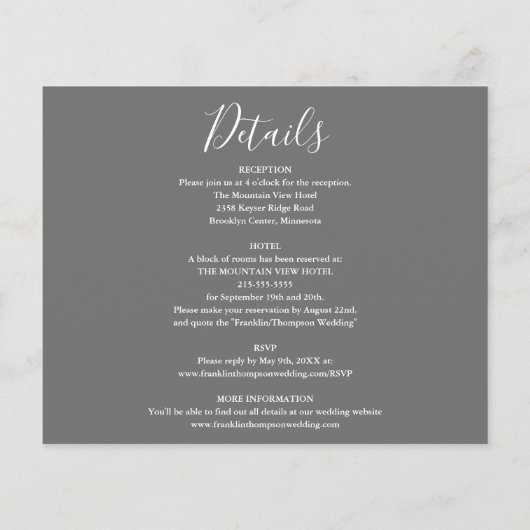 1つの写真で予算をすべて結婚式招待状 (裏面)