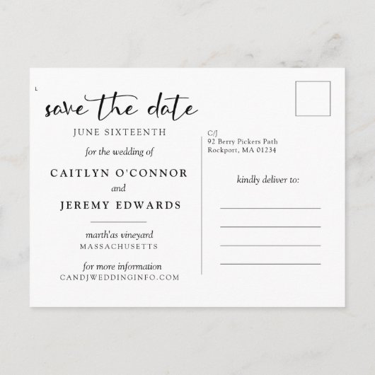 1つの写真ウェディング日付はがきを保存 案内ポストカード (裏面)