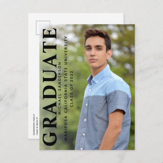 1つの写真シンプルの卒業式クラス 案内ポストカード (正面/裏面)