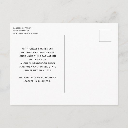 1つの写真シンプルの卒業式クラス 案内ポストカード (裏面)