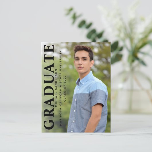 1つの写真シンプルの卒業式クラス 案内ポストカード (スタンド正面)