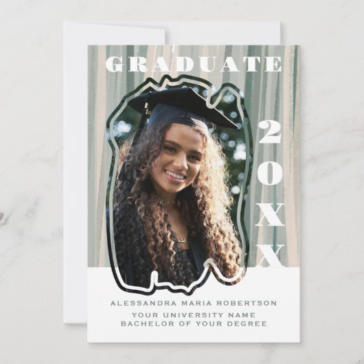 1つの写真ホワイトセージ緑ベージュ大学院生 案内状 (正面)