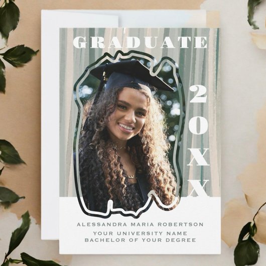 1つの写真ホワイトセージ緑ベージュ大学院生 案内状