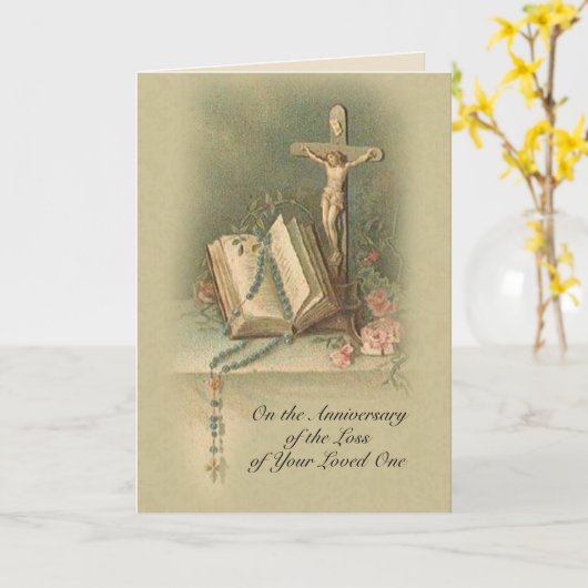 1つの十字架のロザリオを愛した記念日の死の損失 カード (黄色い花)