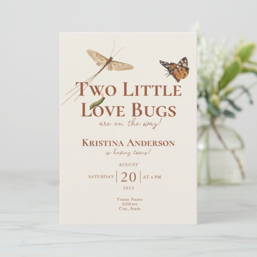 1つの双子の中でバグを愛する赤ちゃんシャワー 招待状 (スタンド正面)