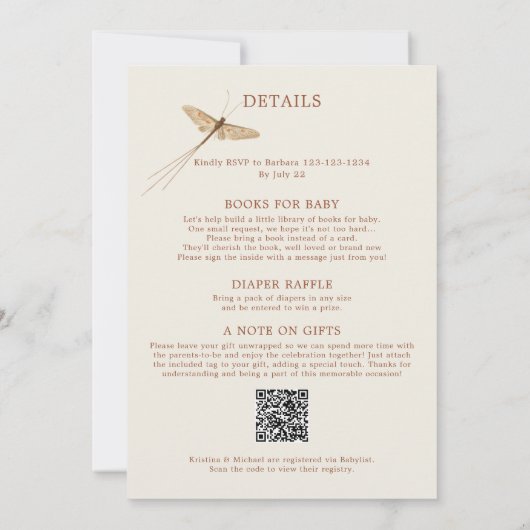 1つの双子の中でバグを愛する赤ちゃんシャワー 招待状 (裏面)