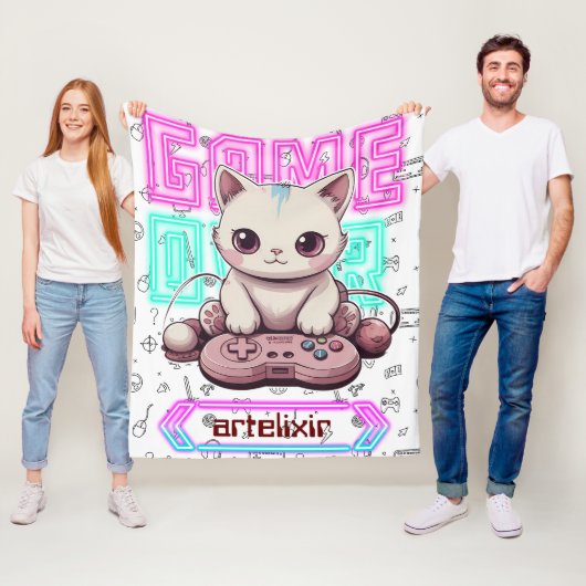 1つの可愛いかわいいゲーマーキャット、ゲームオーバープリント フリースブランケット (インサイチュ)