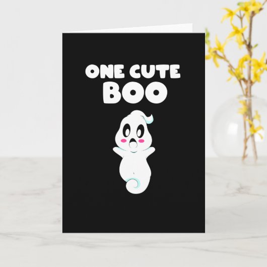 1つの可愛いブーおかしいハロウィーンの子供たち女の子幼児 カード (黄色い花)