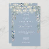 1つの埃っぽい青い文字列に全てフローラ結婚 招待状 (正面/裏面)