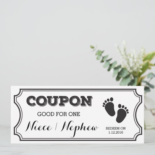 1つの姪または甥のベビーの発表のためのクーポン 案内状 (スタンド正面)