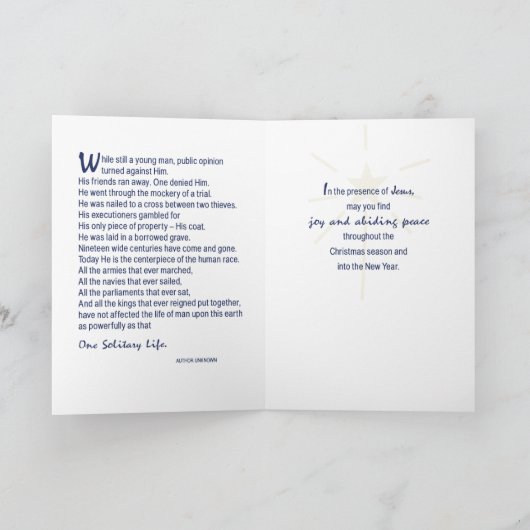 1つの孤独な生活の宗教的なクリスマスカードDark Bl シーズンカード (内部)